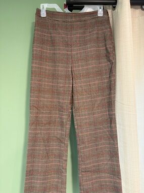 Forever 21 Brown Plaid Straight-Leg Pants with Red Windowpane